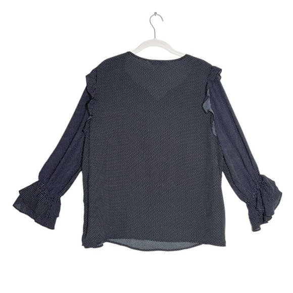 Counterparts Long Sleeve Ruffle Accent Pullover Blouse in Black/White - Sz XL - Picture 2 of 5